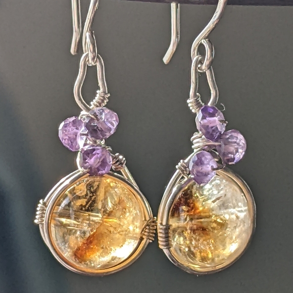 Vibrant Amethyst And Citrine Earrings Handmade In Sterling Silver - Picture 2 of 15